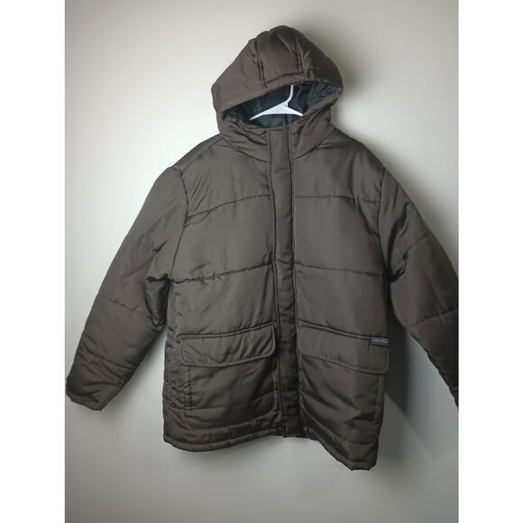 Vtg Cherokee Mens Puffer Jacket XL Hooded Winter Chocolate Brown Pocket Outdoor - Picture 1 of 6